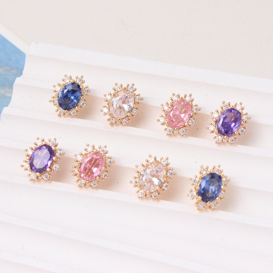 【S10】7PCS DIY Spacer Beads | Triple Row Hole Connector | Gold-Plated Copper with Colorful CZ | Non-Tarnish Jewelry Making Supplies