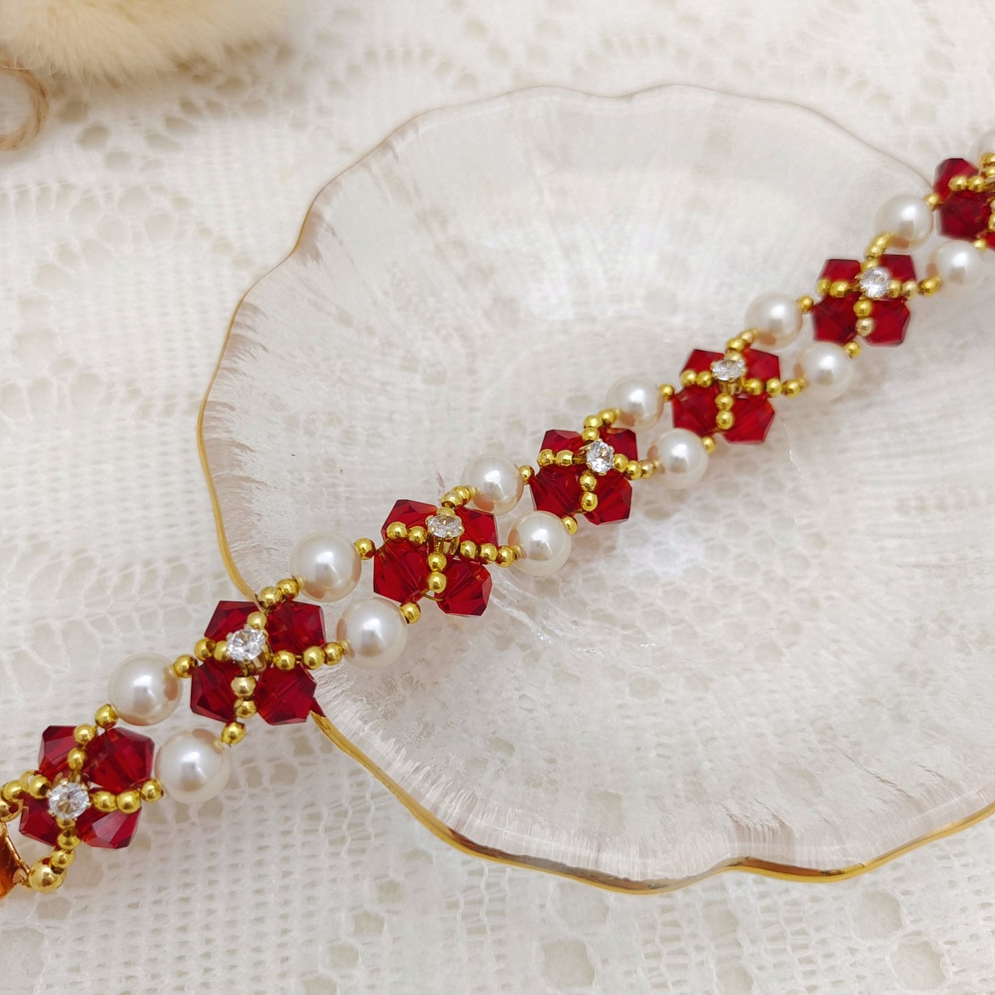 【No.126】DIY Bracelet Kit – Mary Design with Pearls, Diamond Beads & Bowknot Clasp | Complete Jewelry Tutorial