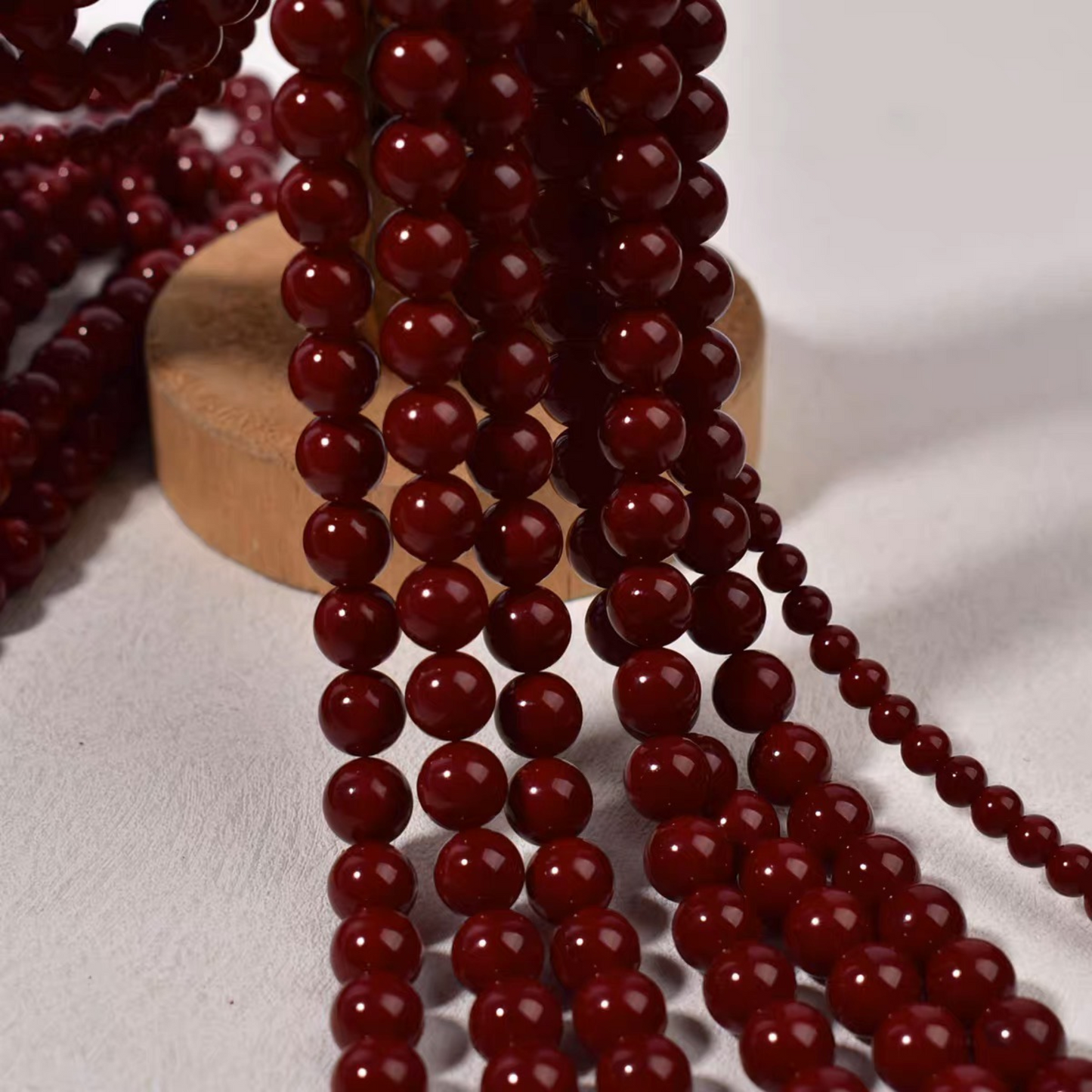 【P15】DIY Beads – Imitation Swarovski Dark Red | 3–8mm Round Glossy Glass Beads | Jewelry Making Supplies