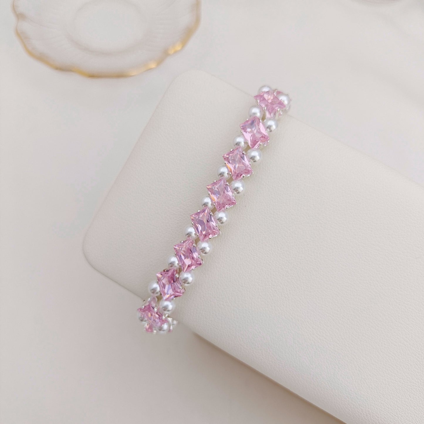 【No.176】DIY Square Zircon Pearl Bracelet Making Kit | Handmade Square Zircon Pearl Bracelet  | Complete Bead Kit with Tutorial | 4*7mm Square Zircon 4mm Pearl Craft Kit iFCraftorium