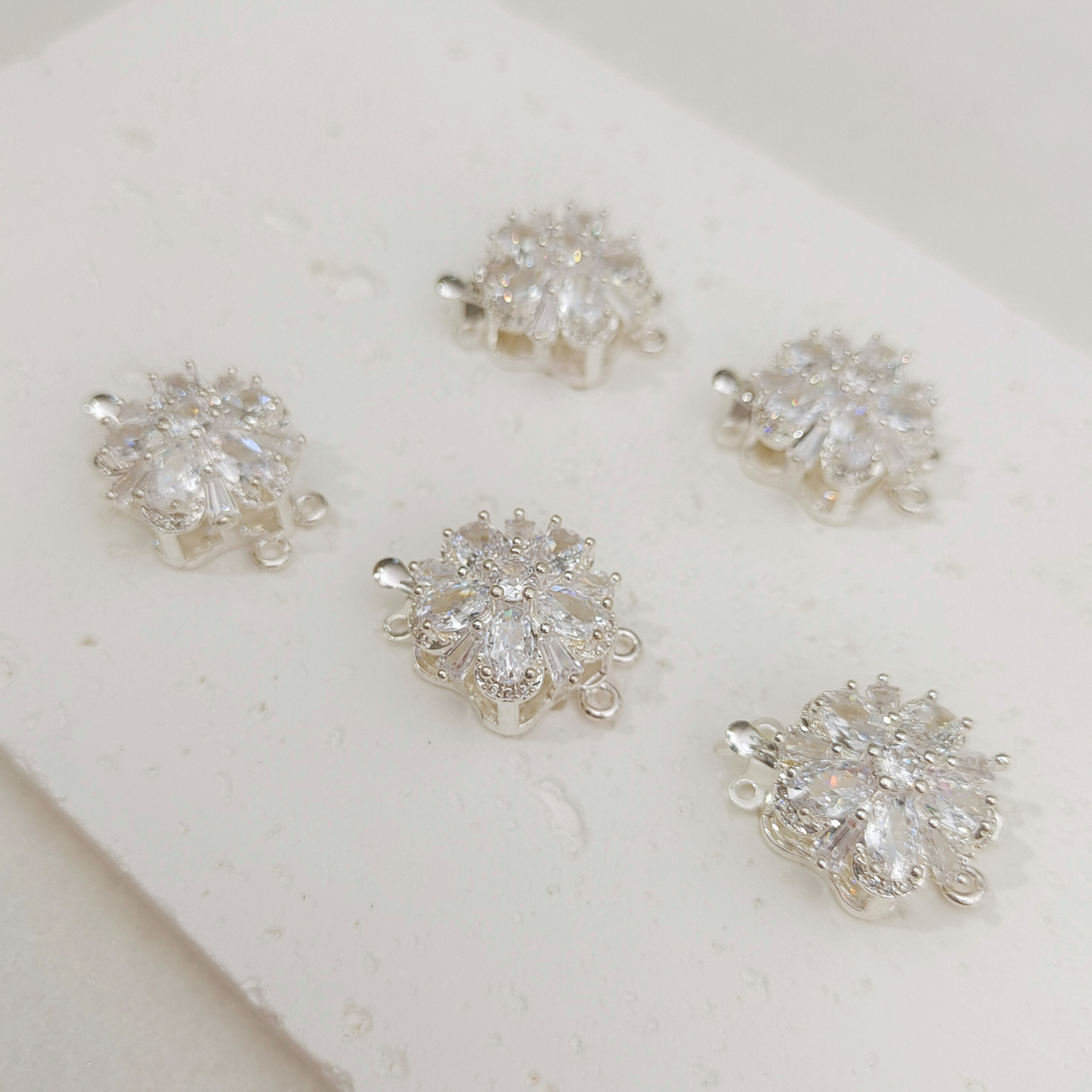 【B37】1PCS DIY Jewelry Findings White CZ Flower Clasp | Silver-Plated, Colorfast, Anti-Tarnish Beading Connector for Handmade Bracelets & Necklaces