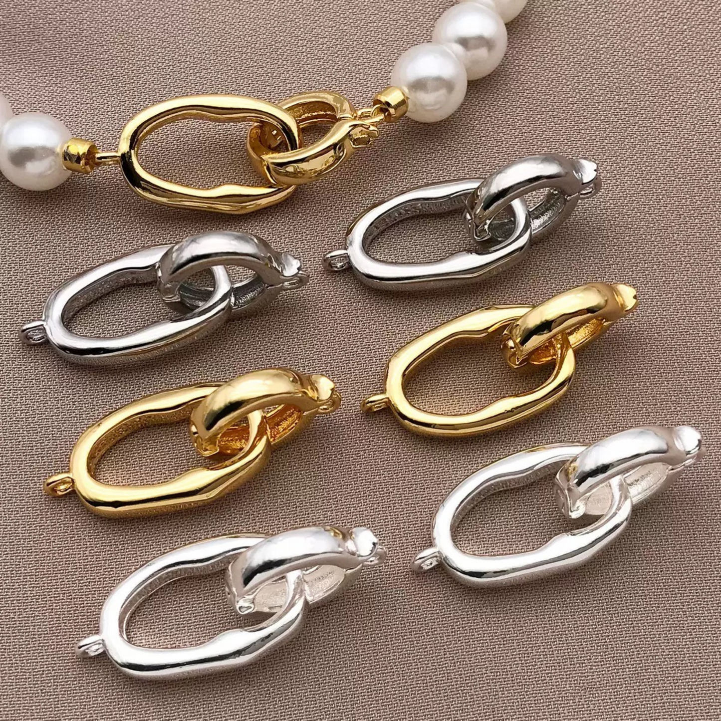 【B17】3PCS Irregular Oval Clasp – Gold/Silver-Plated Copper Connector for DIY Bracelets & Necklaces