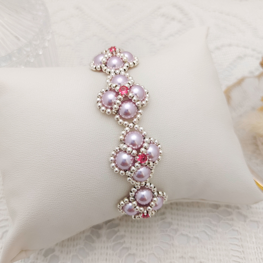【No.103】Handmade Bracelet – “Purple Clover” Pearl & Crystal with Lobster Clasp | Elegant DIY Jewelry