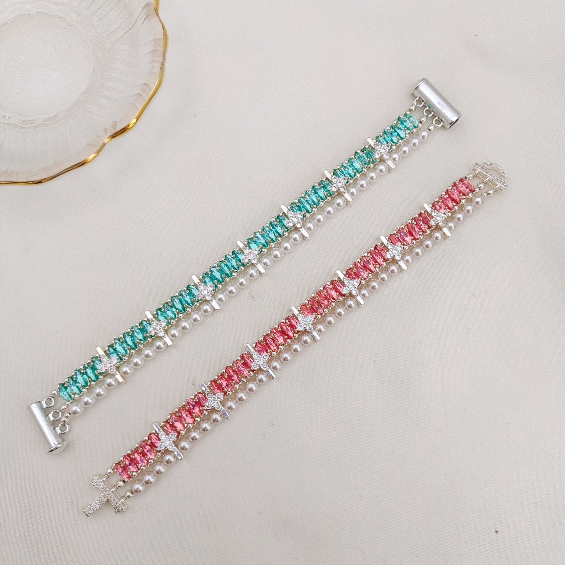 【No.173】DIY Flower Zircon Pearl Bracelet Making Kit | Complete Bead Kit with Tutorial | 3*6 Marquise Zircon 4mm Pearl Craft Kit iFCraftorium