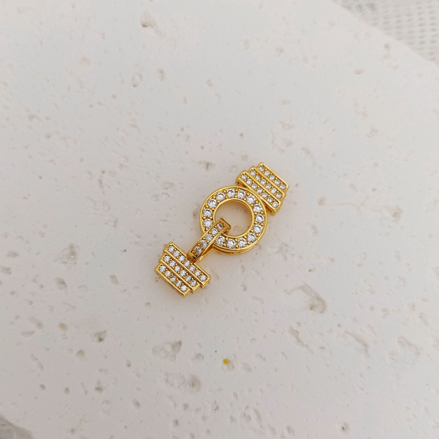 【B24】O-Shaped Clasp with Pave Rhinestones | Gold/Silver | 28×11.5mm | High-Gloss DIY Jewelry Connector