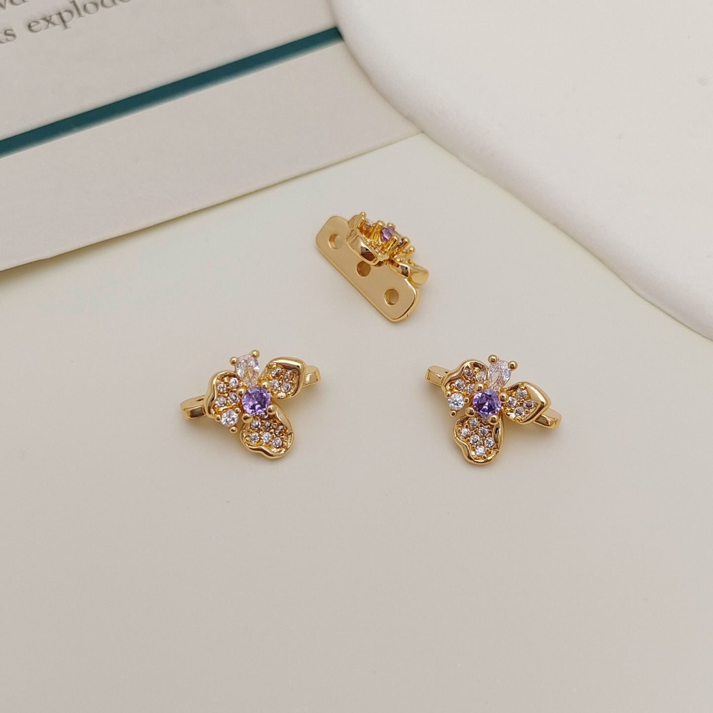 【S21】10PCS Flower 3-Hole Spacer Bead – Gold Plated Copper DIY Jewelry Findings iFCraftorium