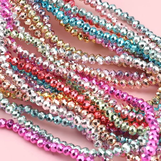 【S14】3 Strings DIY Spacer Beads – 2mm Electroplated Glass Crystal Wheel Beads, High-Color Retention Jewelry Findings for Handmade Bracelets & Necklaces