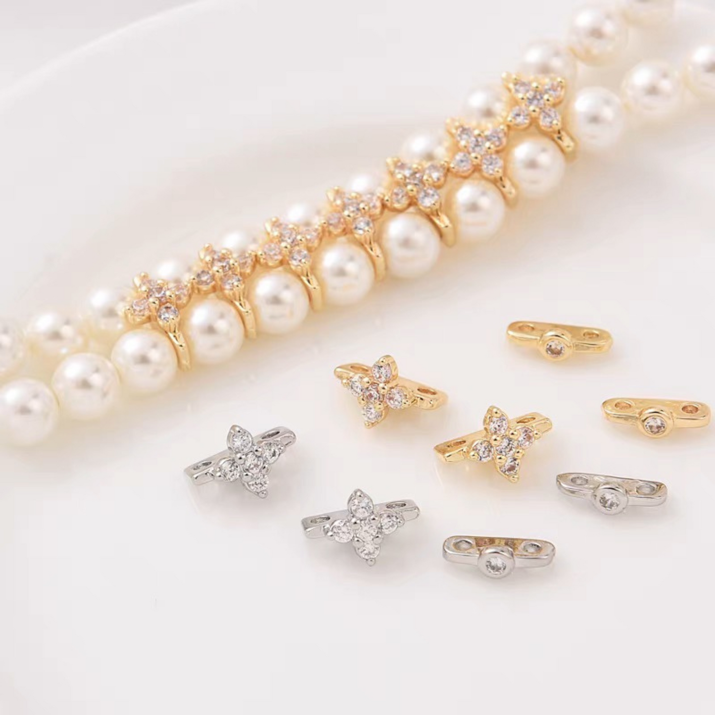 【S13】10PCS DIY Spacer Beads – Triple-Row Micro Pave Zircon Separator, Gold-Plated Copper Jewelry Findings for Handmade Bracelets & Necklaces