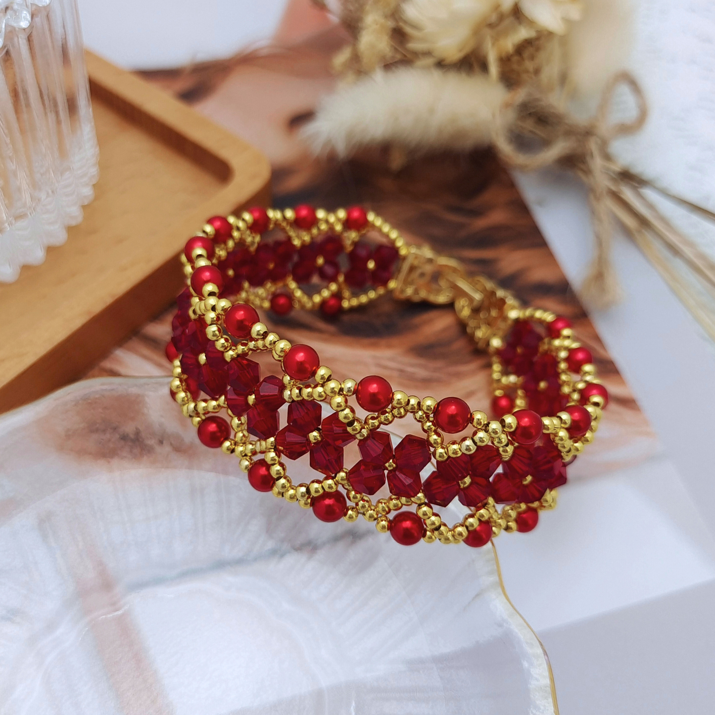 【No.97】DIY Kit – Exotic Charm Bracelet | Full Tutorial | Rhombus Beads & Pearls