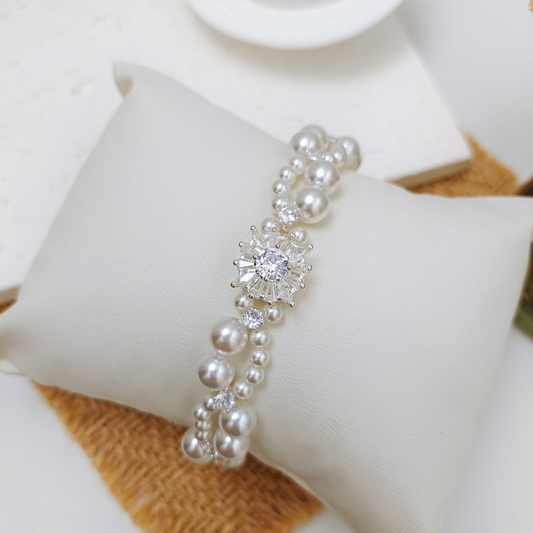 【No.48】 Dream Wedding Handmade Bracelet Pearl & Zircon Bridal DIY Bracelet – Elegant White Gift for Her