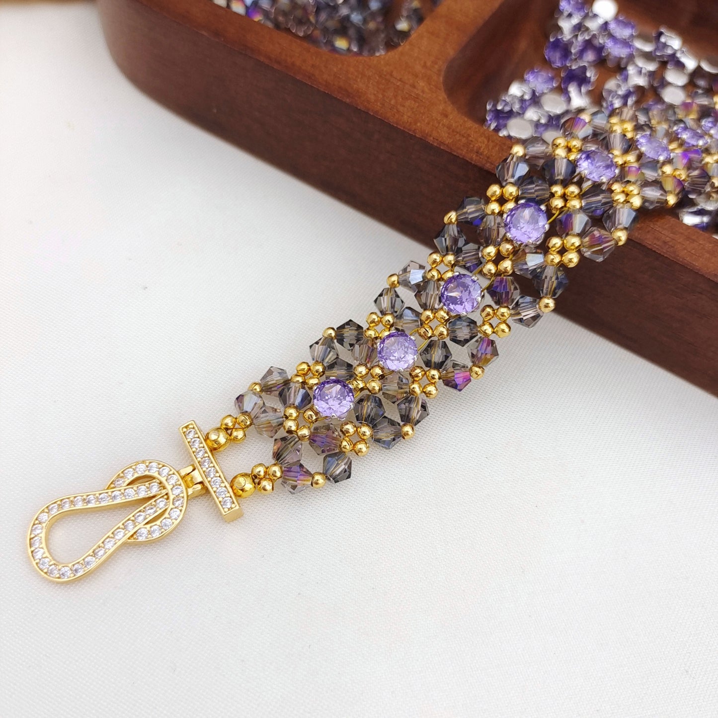 DIY Double Row Crystal Bracelet Kit | Zircon Beads + Full Tutorial 【No.179】 iFCraftorium