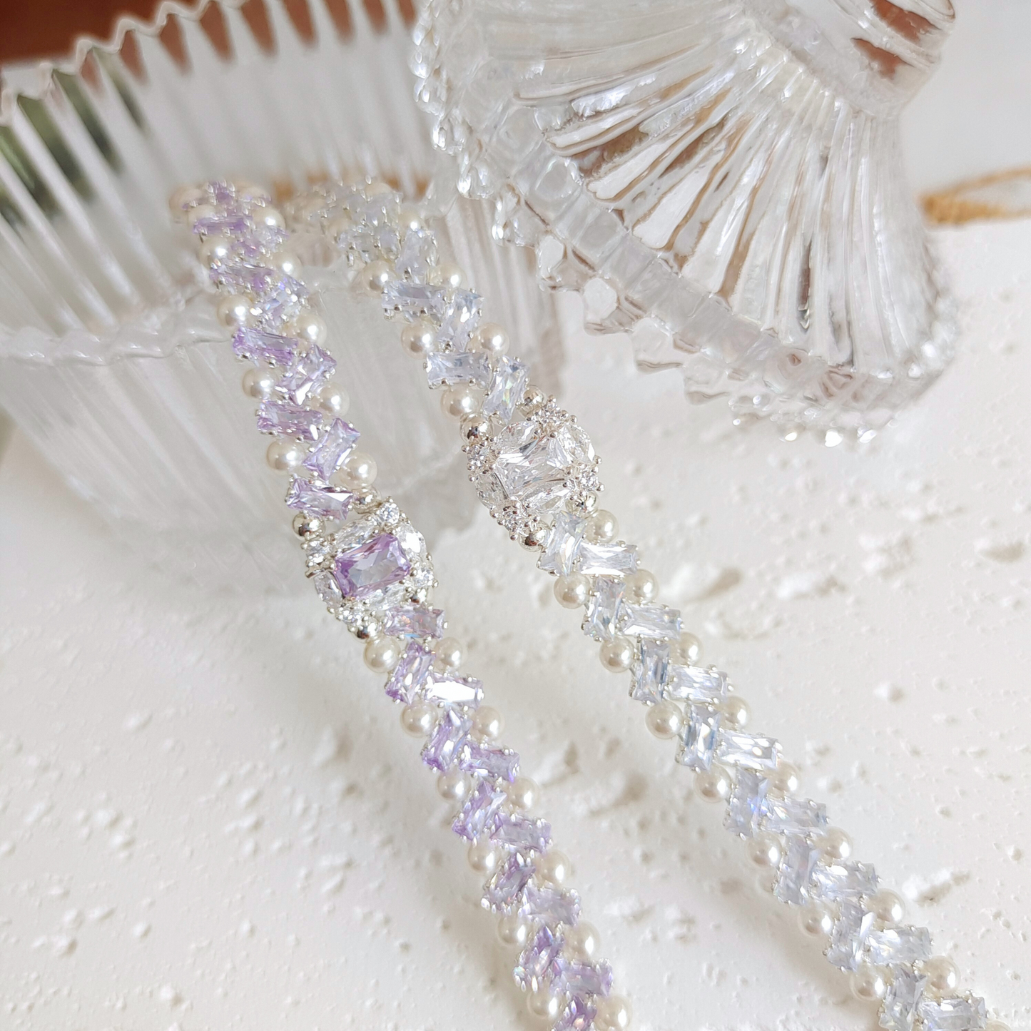 【No.40】 DIY Frozen-Inspired Elsa Plus Handmade Bracelet – Ice Blue CZ & Faux Pearls, Beaded Bracelet Ready to Wear Gift for Her