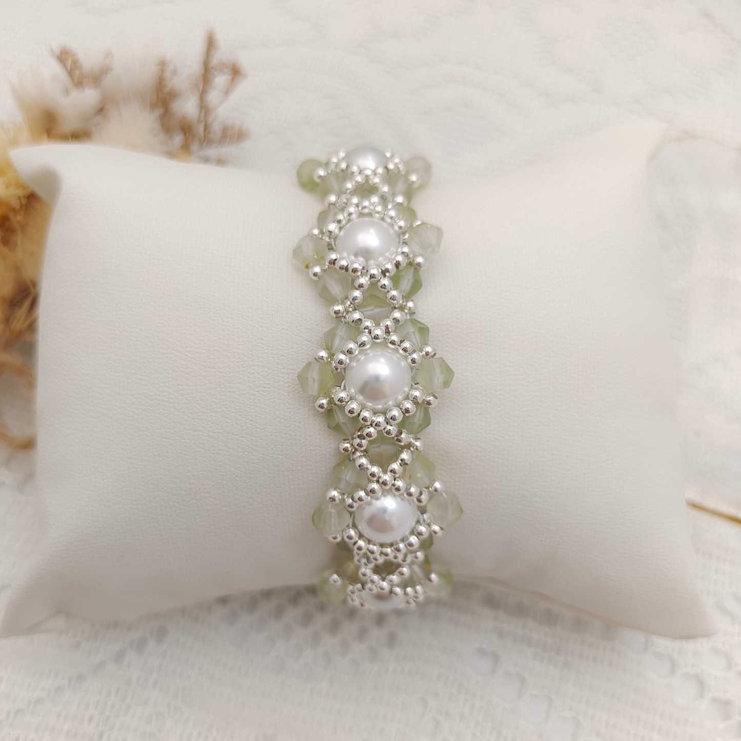 【No.85】 Handmade Bracelet – Summer Succulent with Pearls & Diamond Beads DIY Jewelry Craft Bracelet Gift for Her