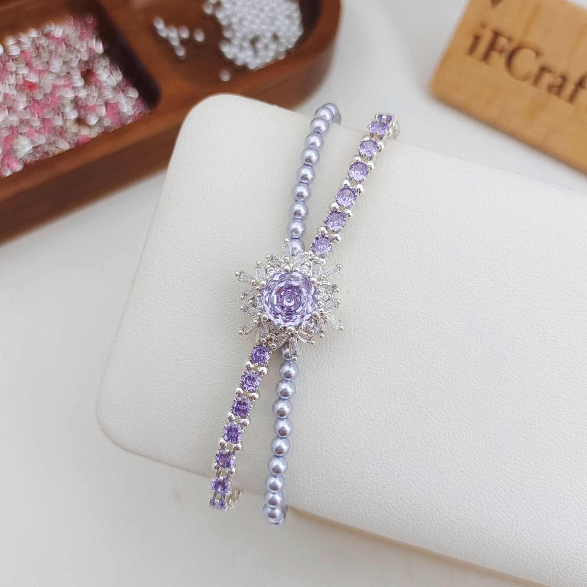DIY Double Row Tiny Zircon Pearl Layered Bracelet | Handmade Jewelry Kit + Full Tutorial #180 iFCraftorium