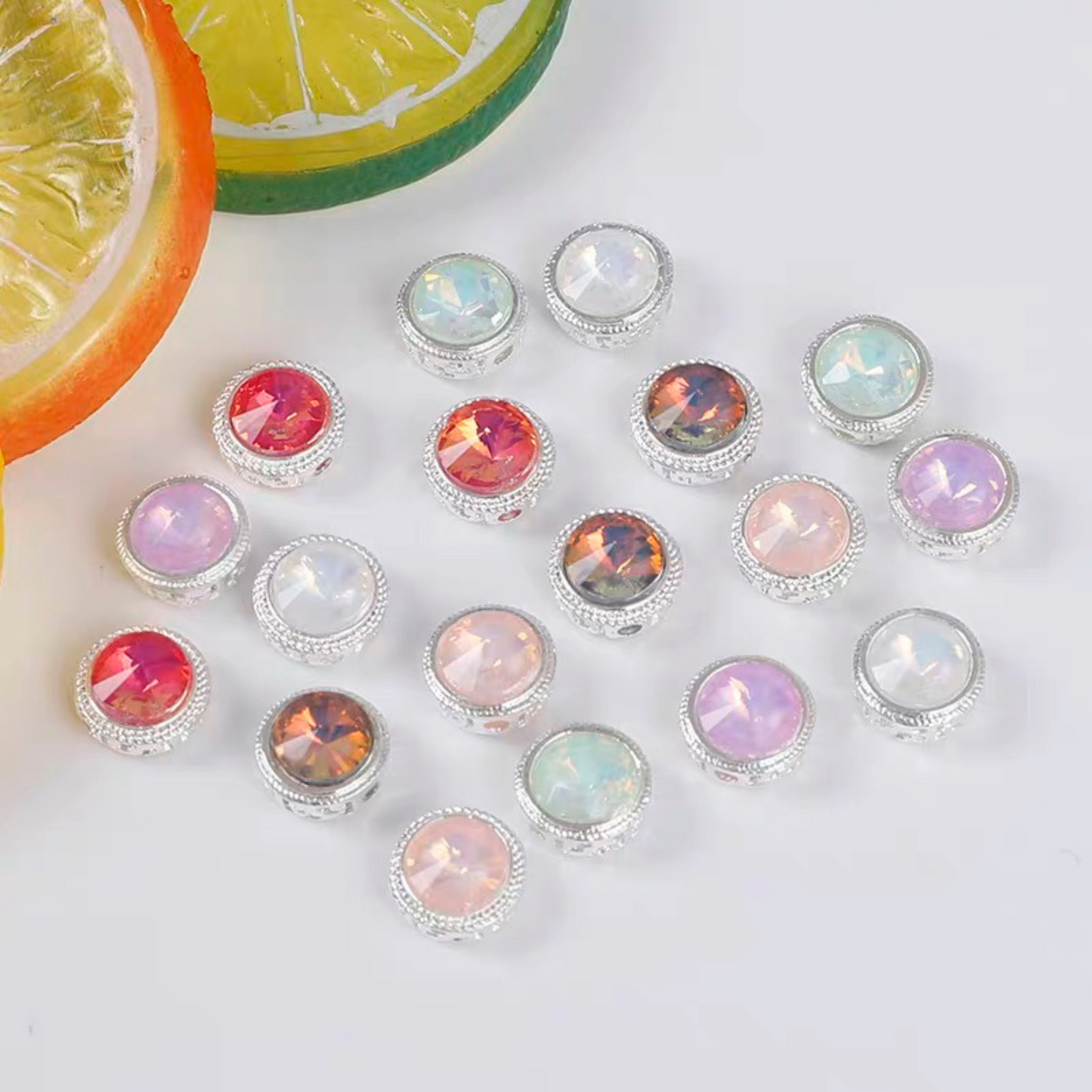 【S03】3PCS 12mm Jelly Cat Eye Rhinestone Spacer Beads – Silver Base, Full Hole, for DIY Bracelets & Necklaces