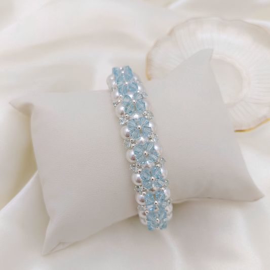 【No.79】 Tear of Mermaid Handmade Bracelet – 6mm Pearls, Crystals, CZ, with Teardrop Clasp DIY Craft Jewelry Gift for Her