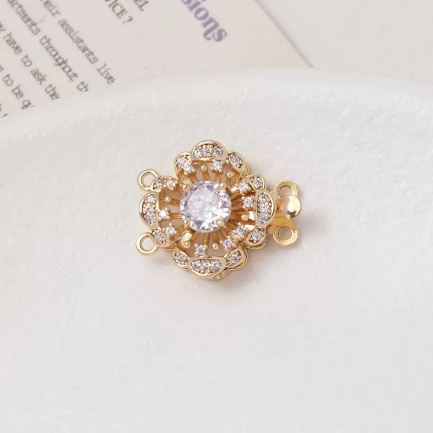 【B30】DIY Jewelry Clasp – Camellia Flower Box Clasp | 14K Gold-Plated Copper with Genuine Zircon | Non-Tarnish Beading Supplies