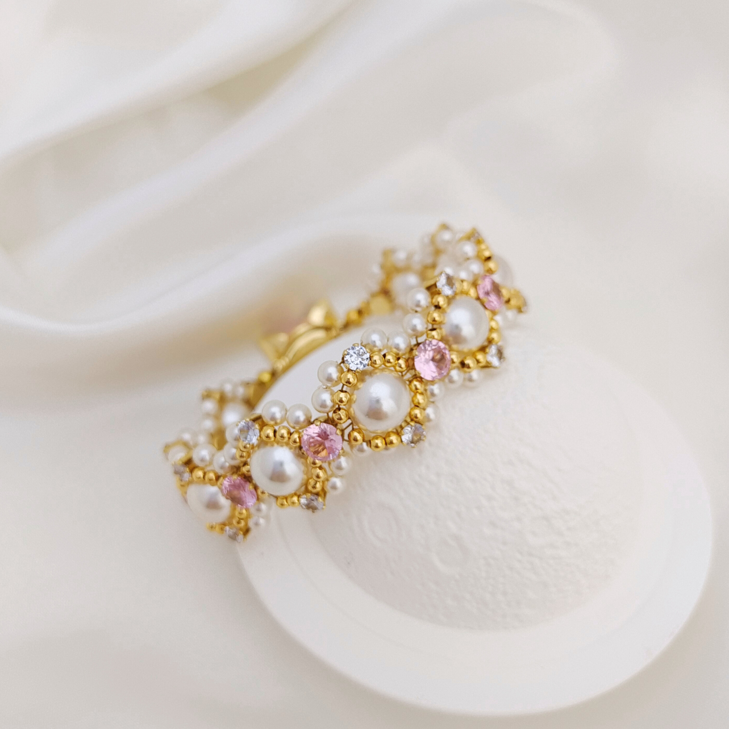 【No.54】 LinaBelle Inspired Premium Handmade Bracelet | Gold, Pink & Pearl | Finished DIY Jewelry