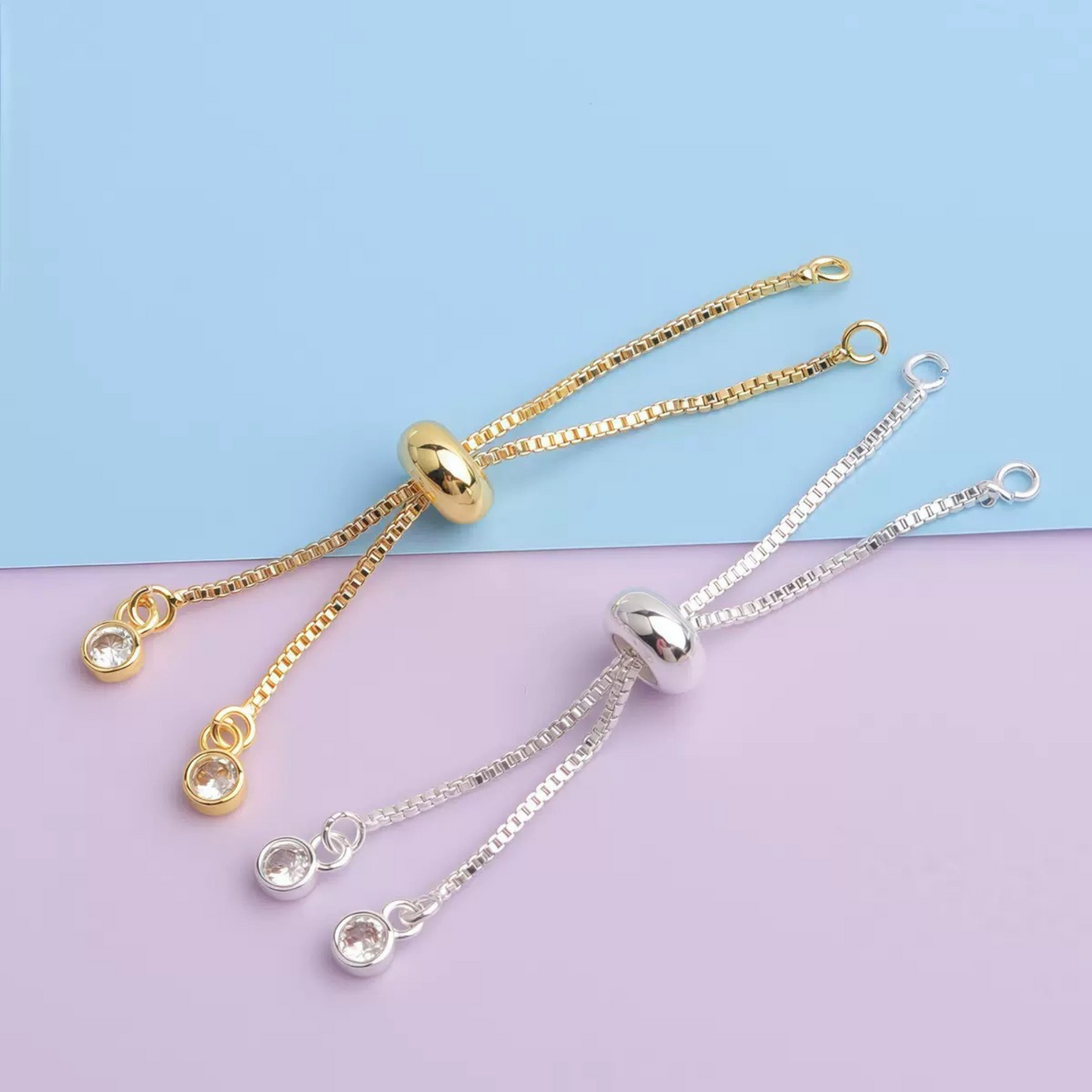 【B39】2PCS DIY Jewelry Findings – Adjustable Slider Beads, Gold/Silver/Steel/Black Plated Copper, Pull Chain Connector for Handmade Bracelets & Necklaces