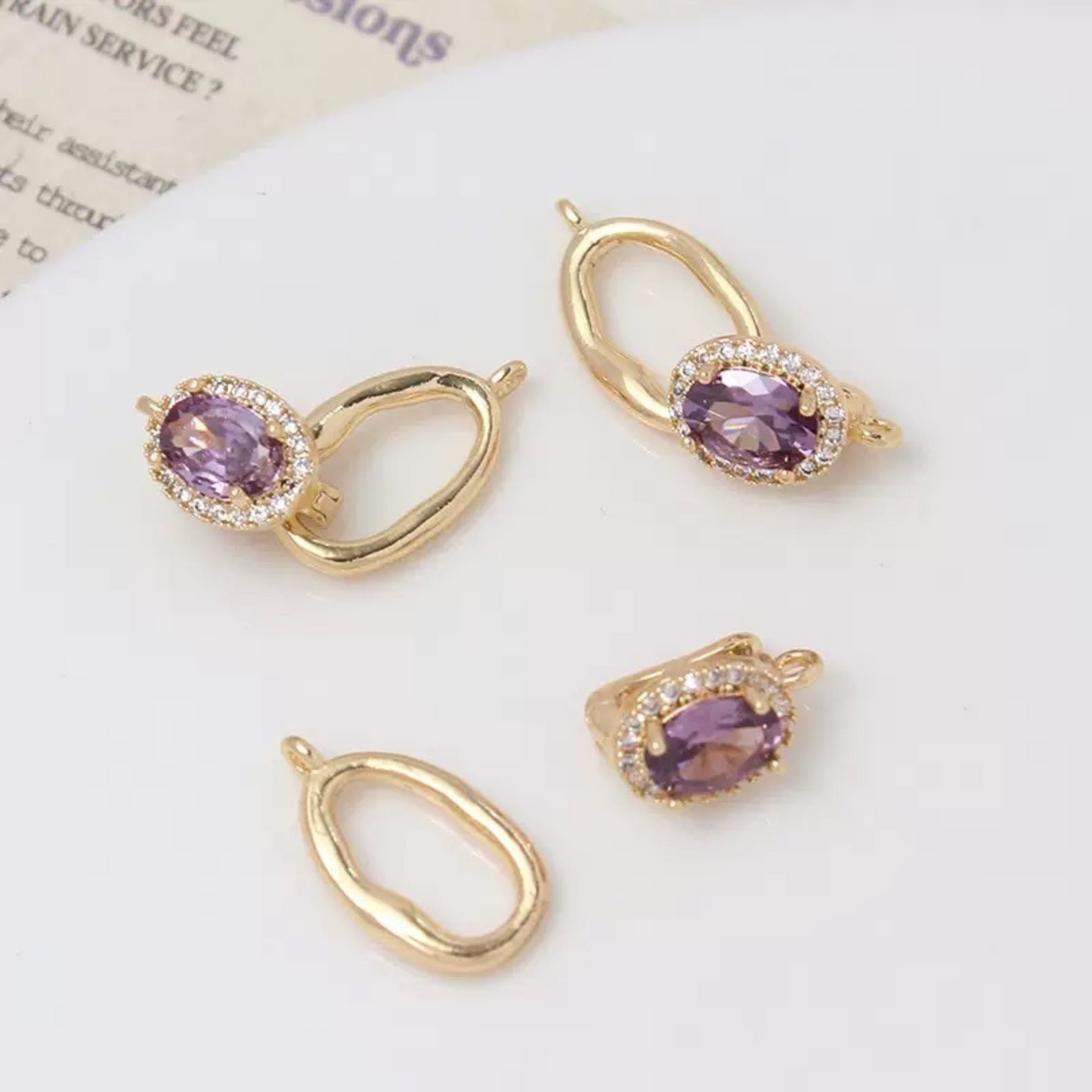 【B03】Oval Zircon Clasp Connector – 14K Gold / Platinum Tone, 8×12mm Stone, for DIY Bracelets & Necklaces