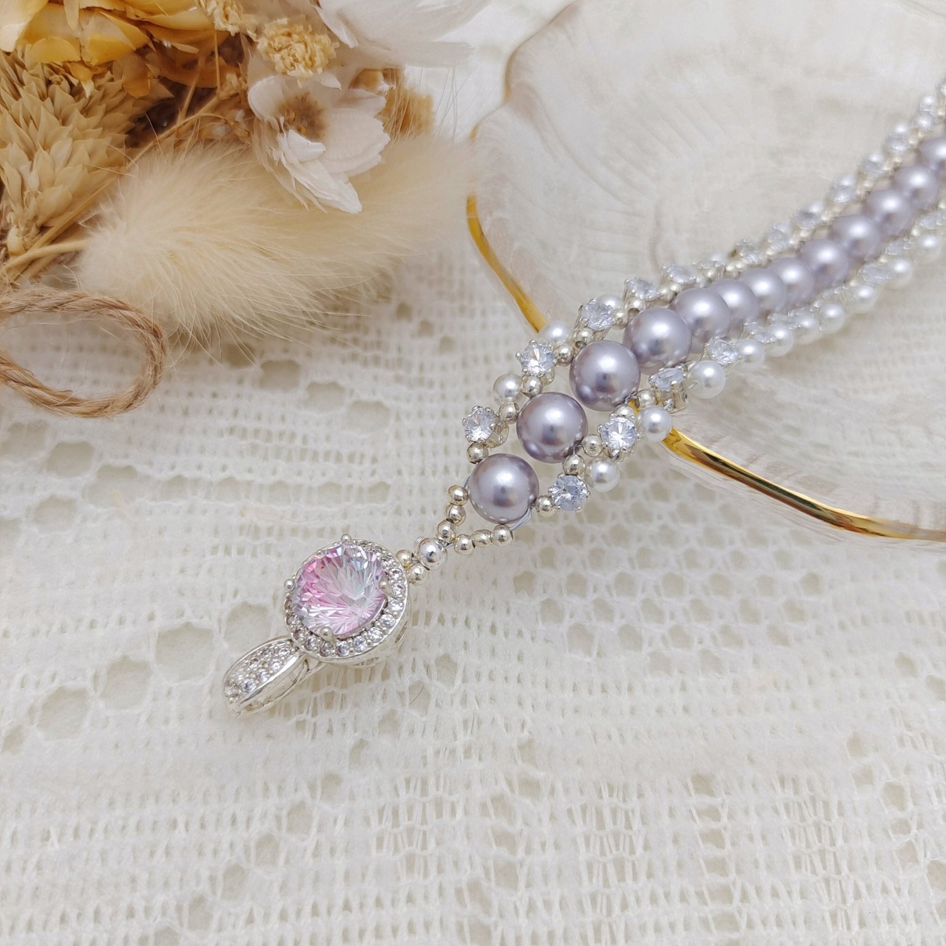 【No.115】DIY Beading Kit – Purple Rose Pearl Bracelet | Complete Jewelry Making Set with Tutorial iFCraftorium