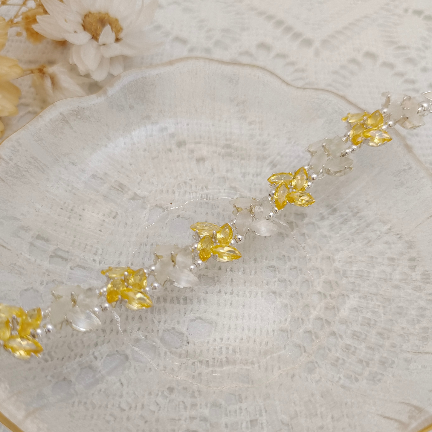 【No.81】 Handmade Bracelet – Pinwheel with Crystal & Cat Eye Marquise Beads | Mermaid Tail Clasp DIY Jewelry Gift fir Her
