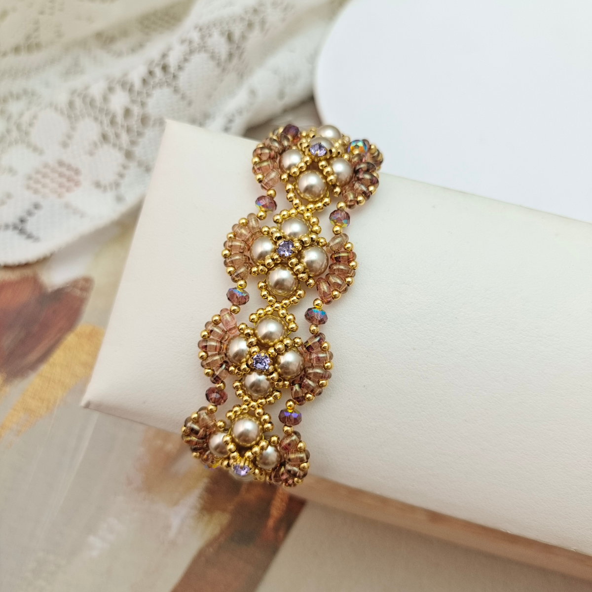 DIY Pearl Bracelet Making Kit – SuoerDuo & Rondelle Beads & Zircon Crystals Gift for Her | iFCraftorium Kit#233 iFCraftorium