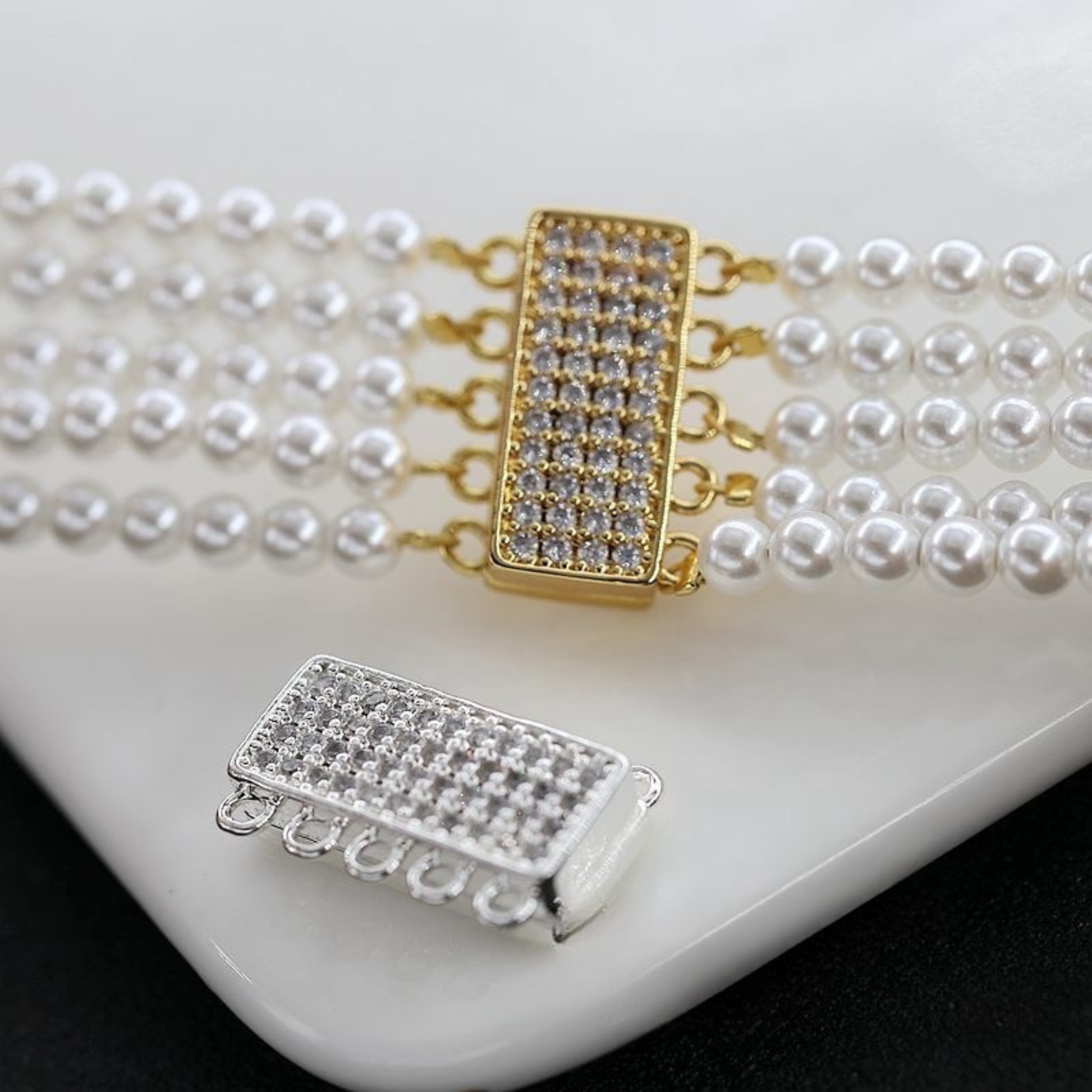 【B44】DIY Jewelry Clasp – 5-Hole Magnetic Box Clasp with Full Zircon | 18K Gold/Silver Plated High-Color Retention Copper Connector | Beading Accessories iFCraftorium