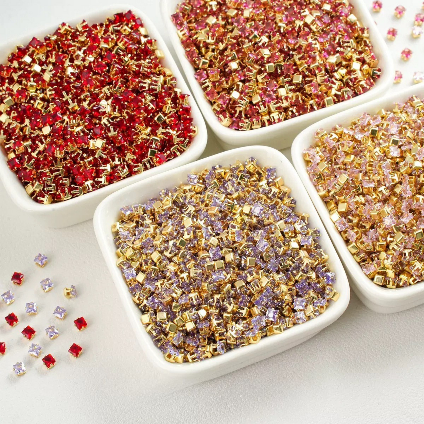 【A09】50pcs Square Zircon Beads – 4x4mm Gold-Claw DIY Spacer for Handmade Jewelry iFCraftorium