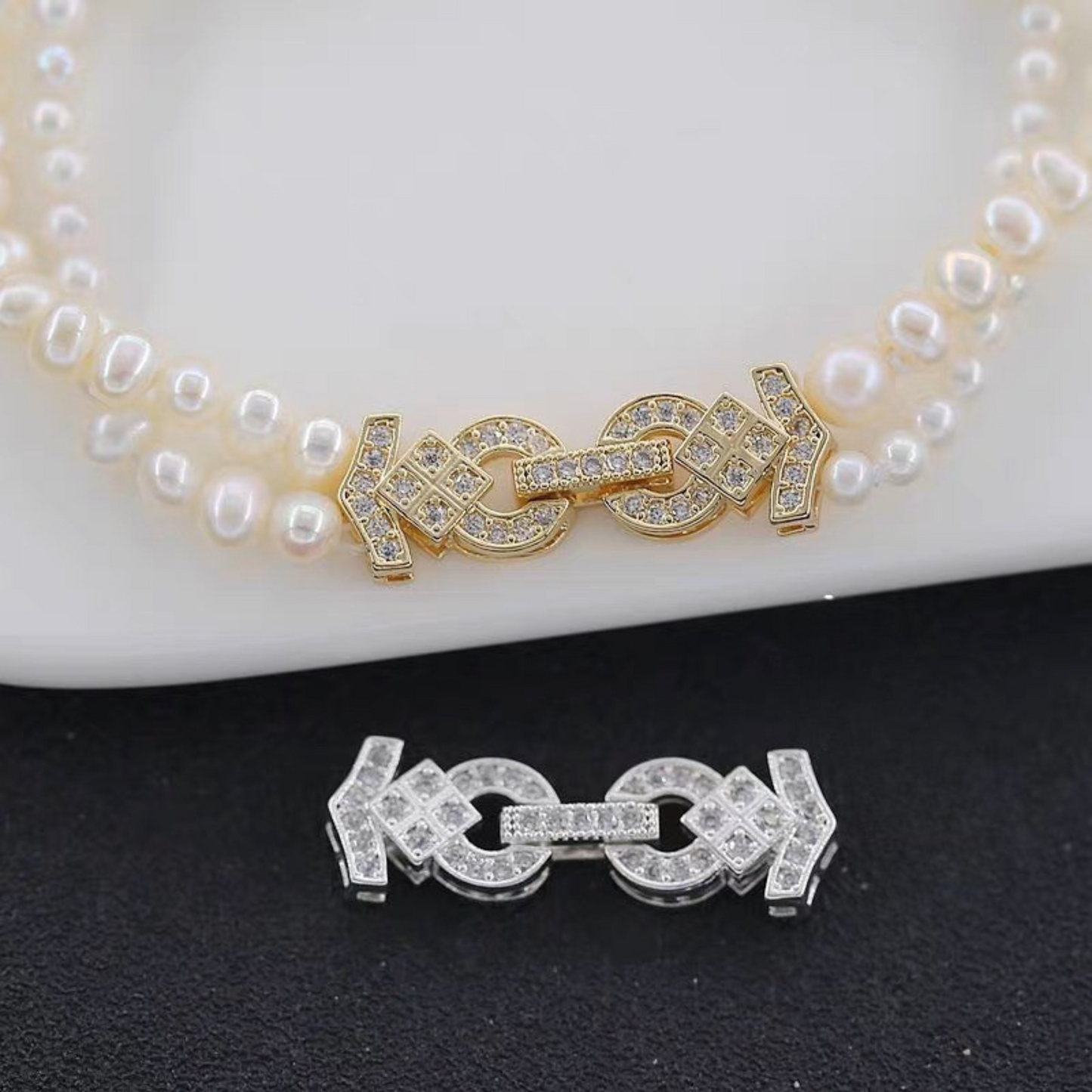 【B28】DIY Jewelry Clasp – 8-Shaped Strap Buckle | 18K Gold/Platinum Plated | Zircon Inlaid | Tarnish Resistant