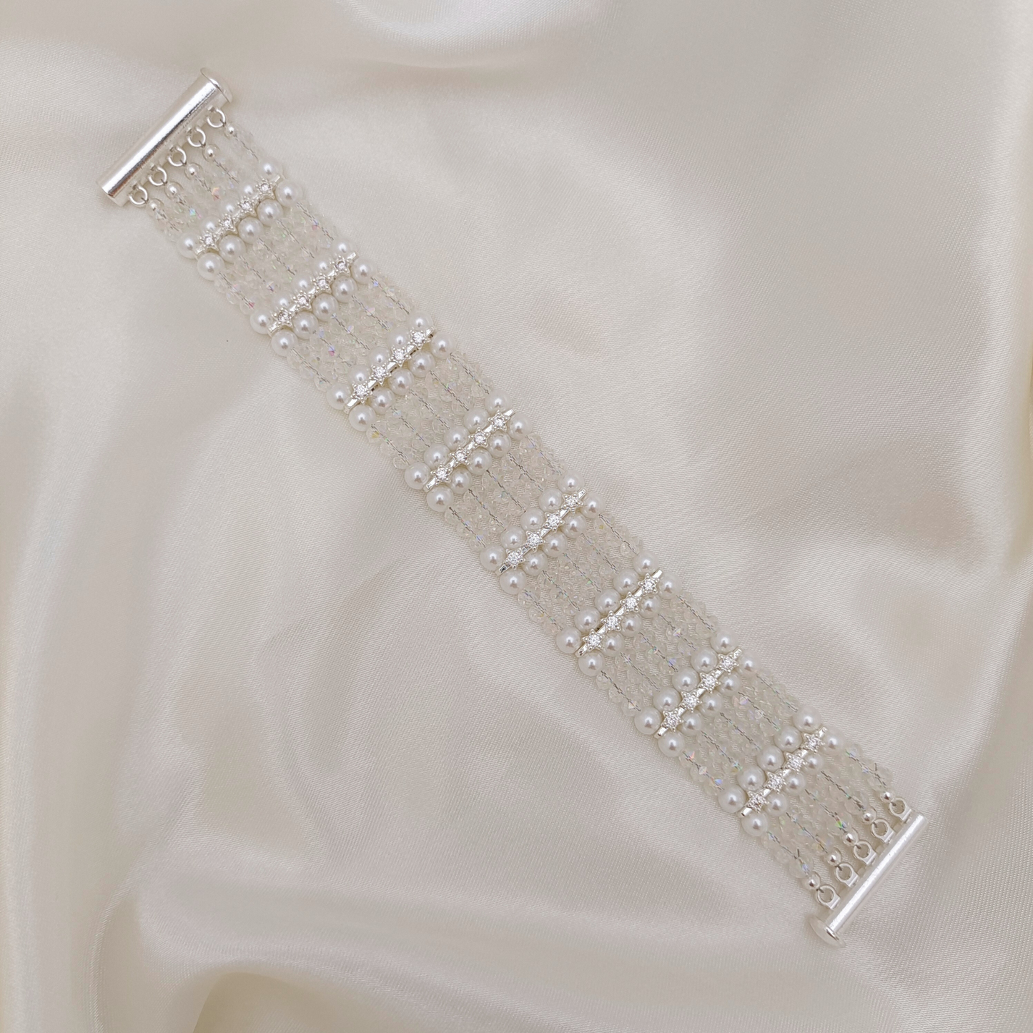 【No.124】DIY Bracelet Kit – Wide Cuff 5-Row Beading Set with Wheel Beads, Pearls & Magnetic Clasp | Tutorial Included