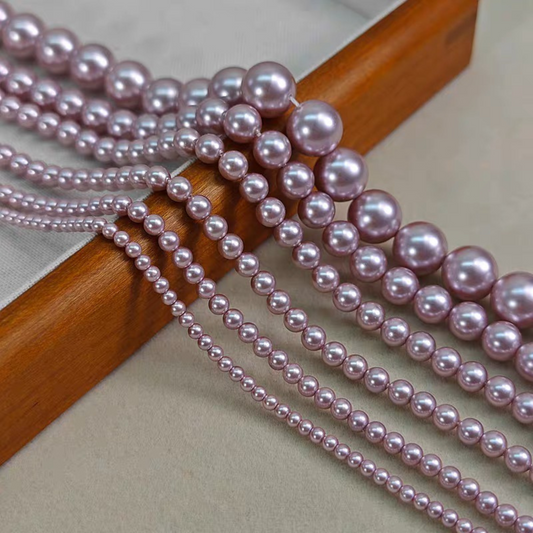 【P12】DIY Beading Supplies – Imitation Swarovski Lilac Pearls | 3–8mm Round High-Luster Glass Beads | Jewelry Making Accessories