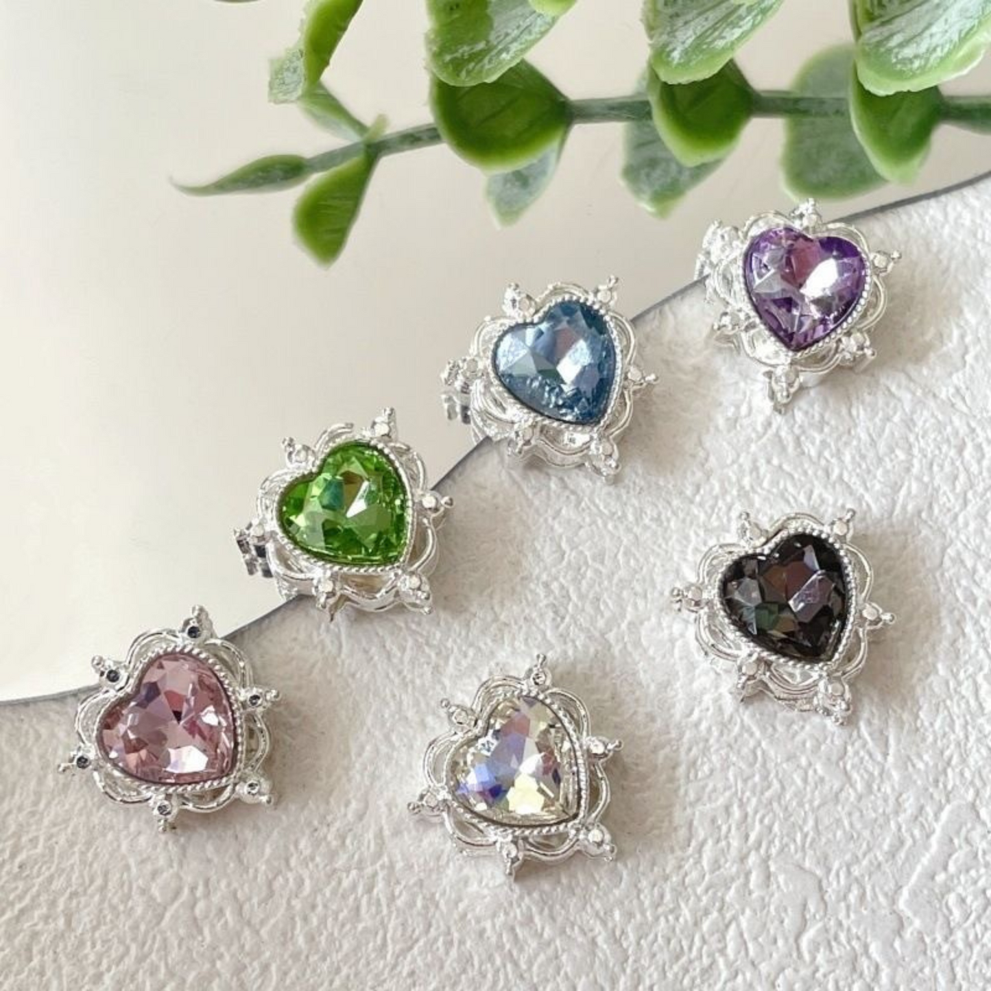 【S08】1PCS Heart-Shaped Rhinestone Spacer Beads – Silver Base, Full Hole, Alloy + CZ, for DIY Bracelets & Necklaces