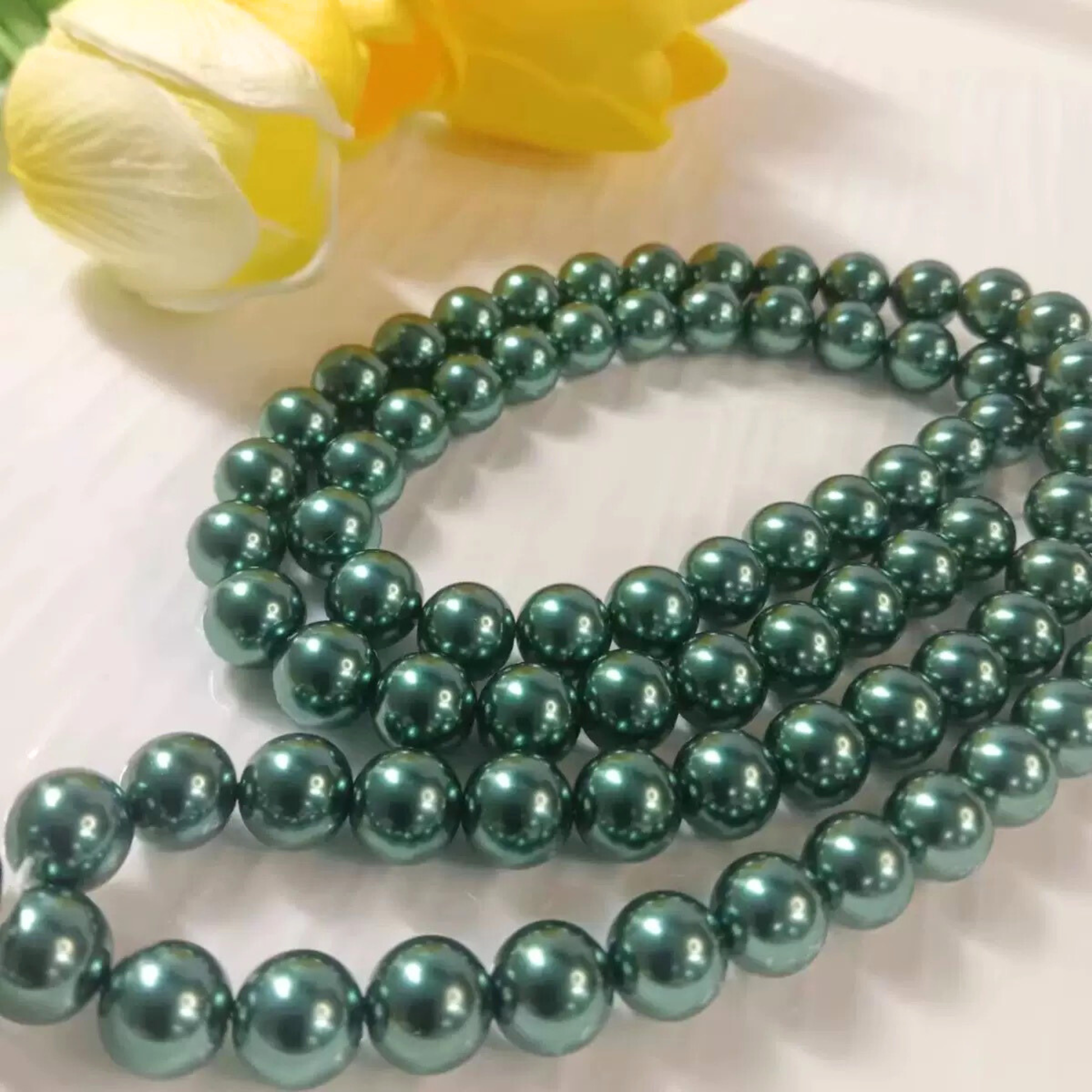 【P17】Peacock Green Glass Pearl Beads 4/6/8mm | Beads for Bracelets iFCraftorium