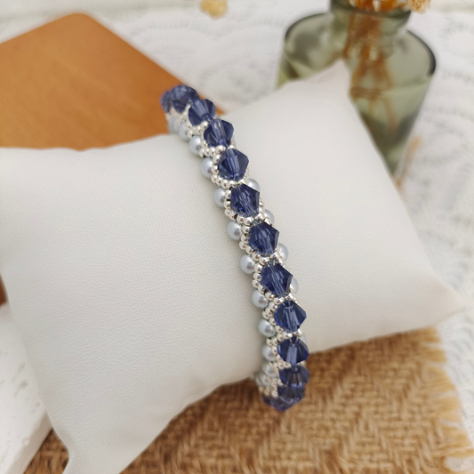 【No.91】Lotus Lilac Handmade Bracelet | Lavender Crystal & Blue Pearl Double-Strand Bracelet