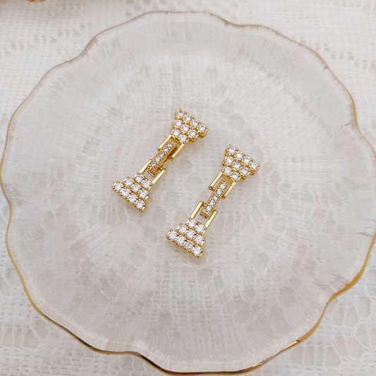 【B31】1PCS DIY Jewelry Findings – Cake Design Watch Buckle | 18K Gold/Silver Plated Copper with Zircon