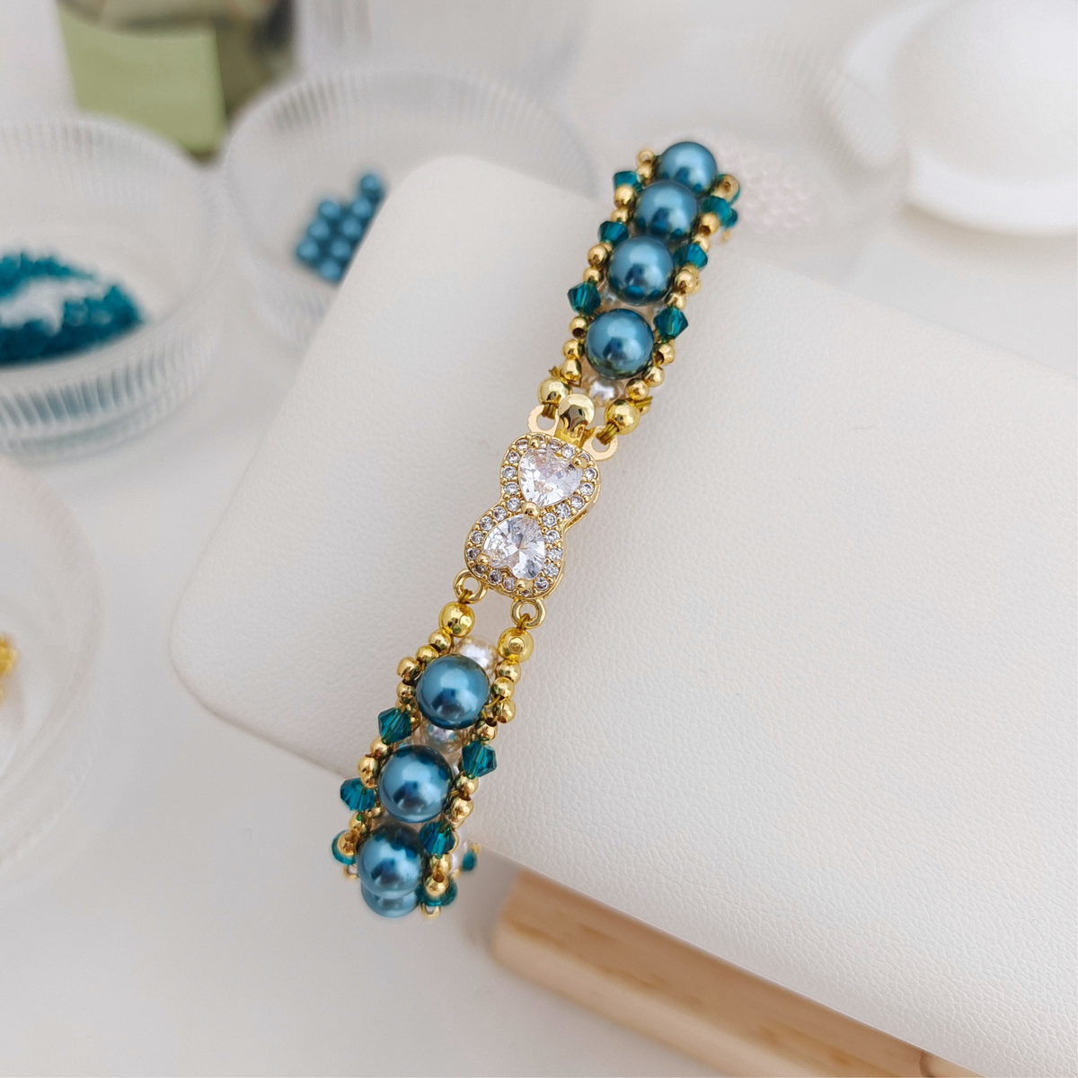 DIY Pearl Bangle Bracelet Kit – Pearl & Crystal Beads | iFCraftorium Christmas Gift Kit#184 iFCraftorium