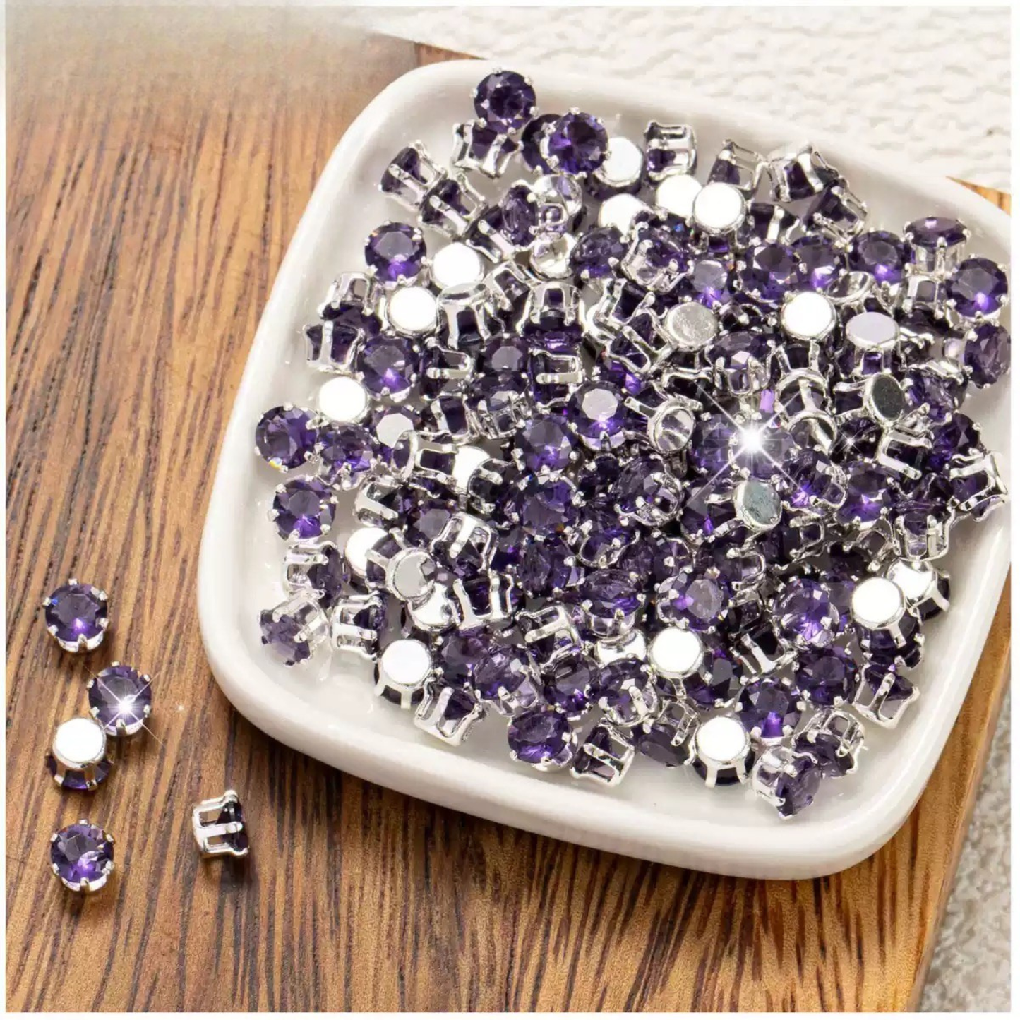 【A04】 50pcs 4mm Round Zircon Beads – Silver-Claw Rhinestones for DIY Handmade Jewelry