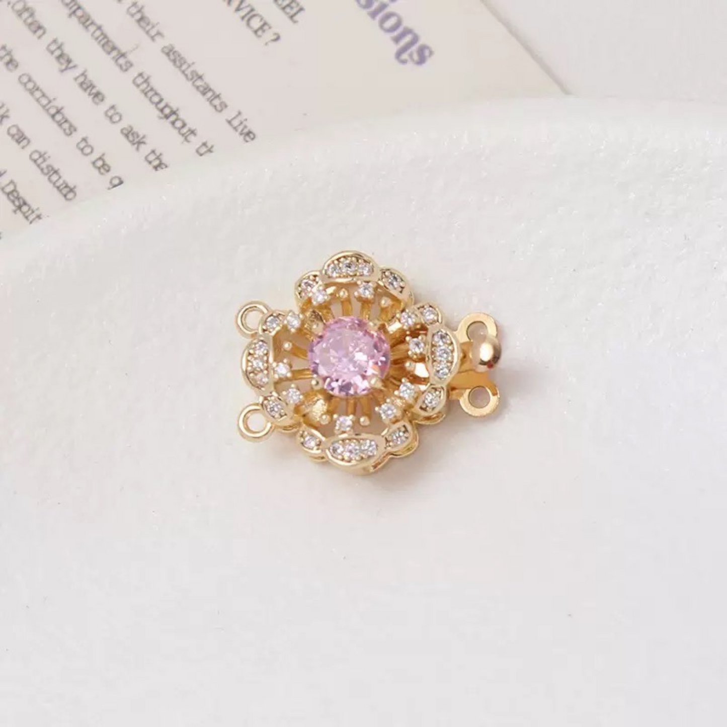 【B30】DIY Jewelry Clasp – Camellia Flower Box Clasp | 14K Gold-Plated Copper with Genuine Zircon | Non-Tarnish Beading Supplies