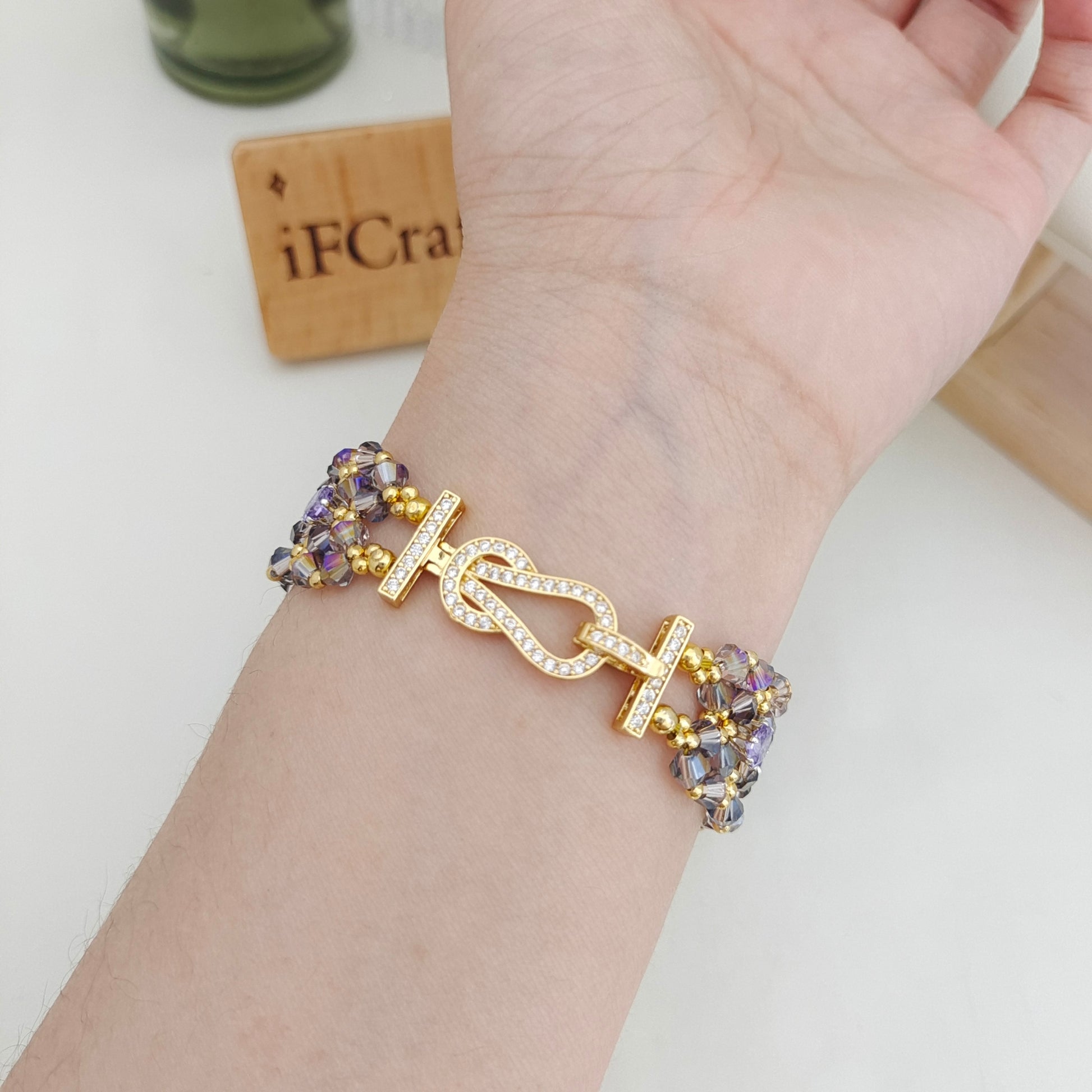 DIY Double Row Crystal Bracelet Kit | Zircon Beads + Full Tutorial 【No.179】 iFCraftorium