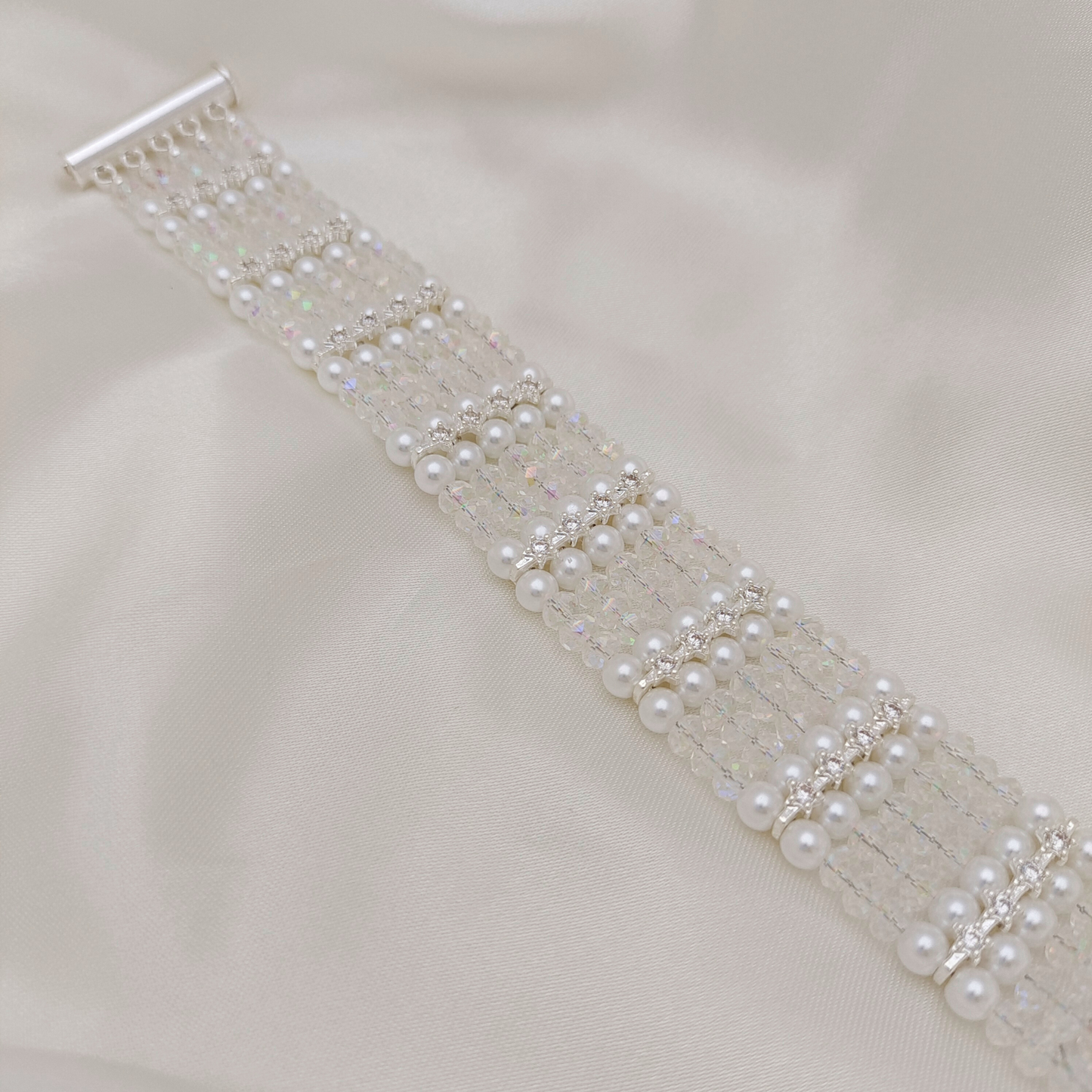 【No.124】DIY Bracelet Kit – Wide Cuff 5-Row Beading Set with Wheel Beads, Pearls & Magnetic Clasp | Tutorial Included