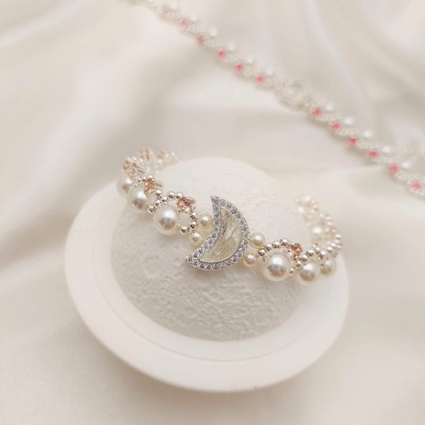 【No.50】 Star & Moon DIY Bracelet Craft Kit with Pearls & Cubic Zirconia | Complete Jewelry Making Kit