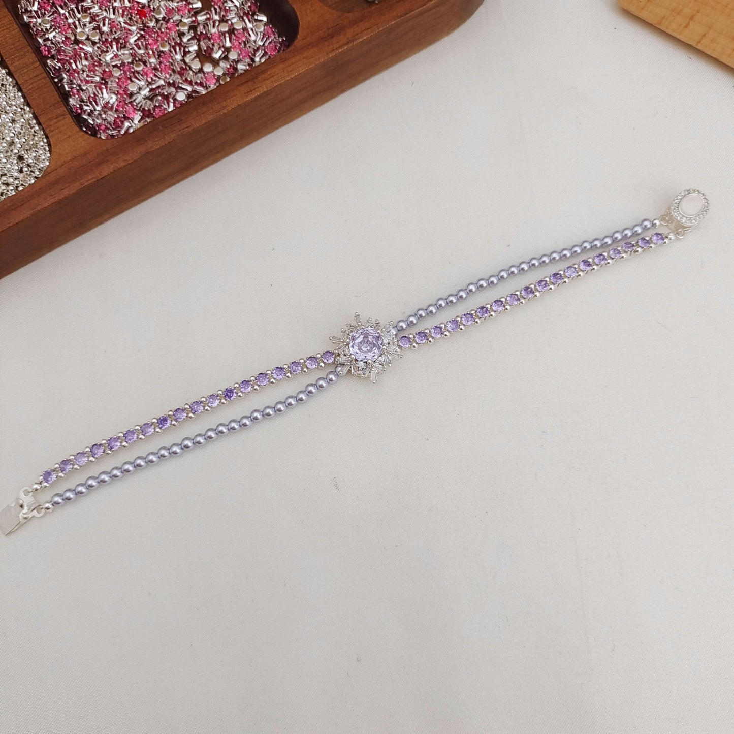 DIY Double Row Tiny Zircon Pearl Layered Bracelet | Handmade Jewelry Kit + Full Tutorial #180 iFCraftorium