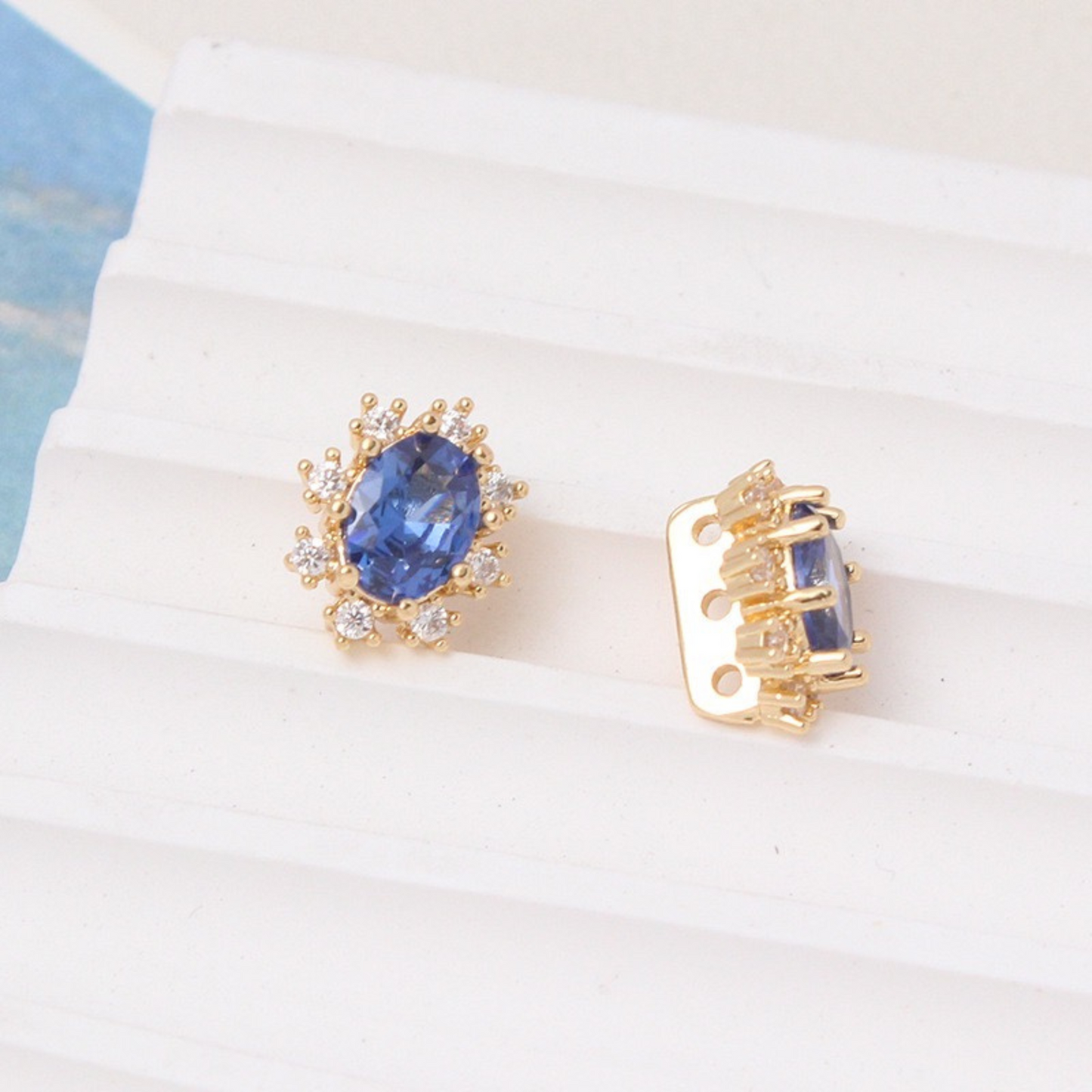 【S10】7PCS DIY Spacer Beads | Triple Row Hole Connector | Gold-Plated Copper with Colorful CZ | Non-Tarnish Jewelry Making Supplies