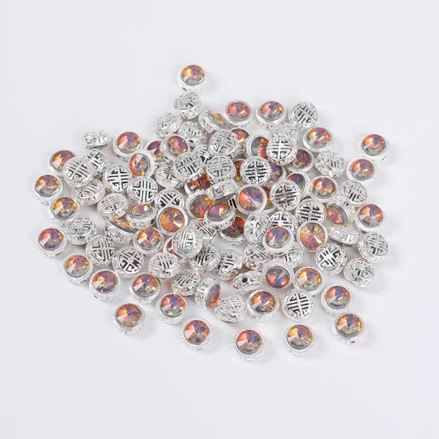 【S03】3PCS 12mm Jelly Cat Eye Rhinestone Spacer Beads – Silver Base, Full Hole, for DIY Bracelets & Necklaces