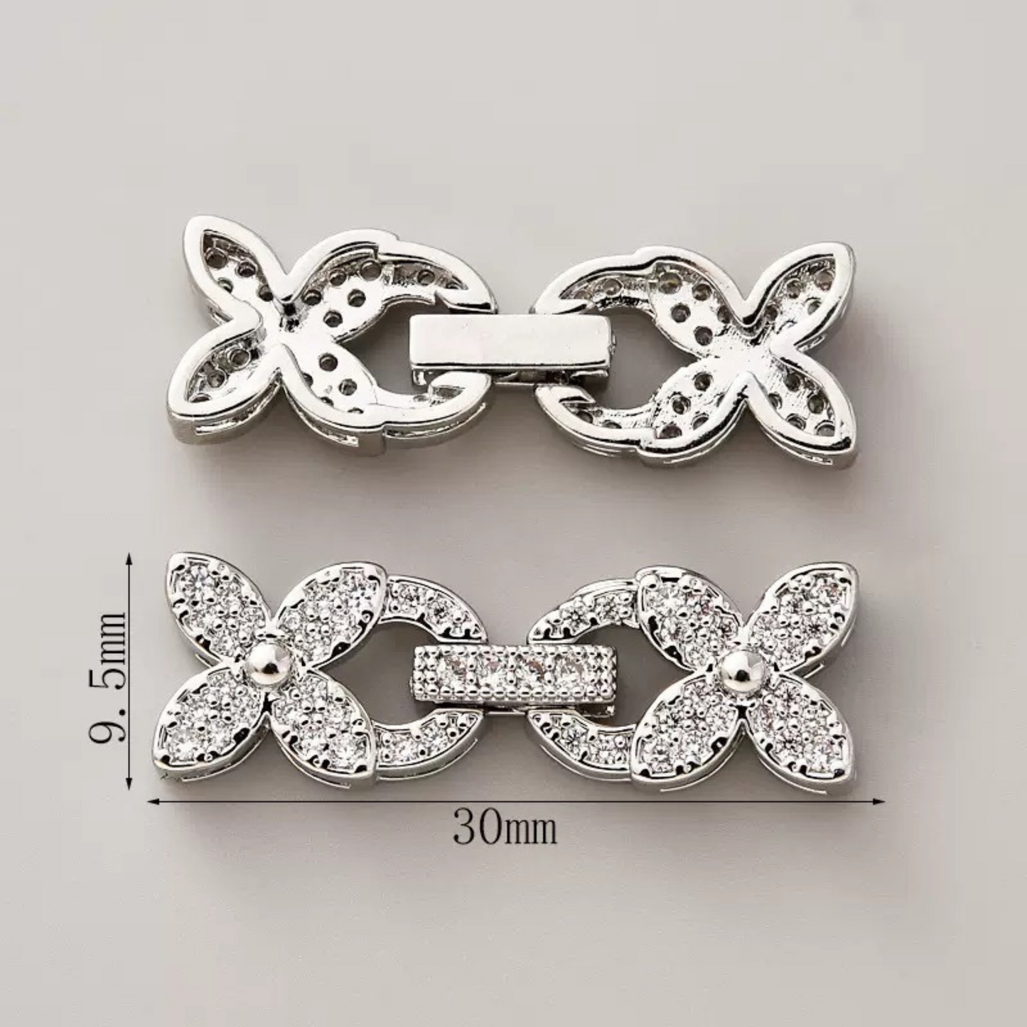 【B27】1PCS DIY Jewelry Findings – Clover Strap Clasp with Zircon | 18K Gold/Platinum Plated | Non-fading Beading Accessories