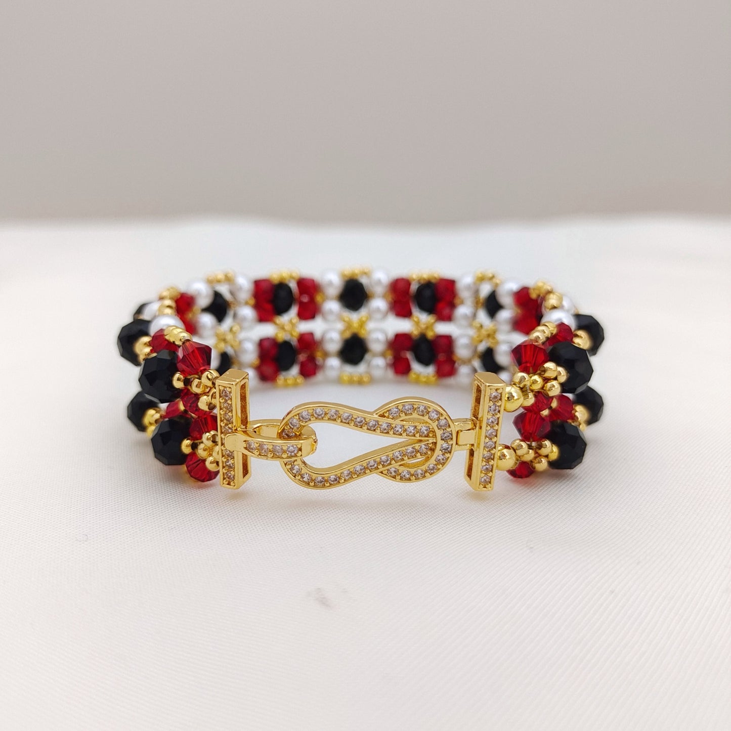 【No.172】DIY Bracelet Making Kit for Beginners - Complete Red & Black Bead Jewelry Craft Set with Video Tutorial iFCraftorium