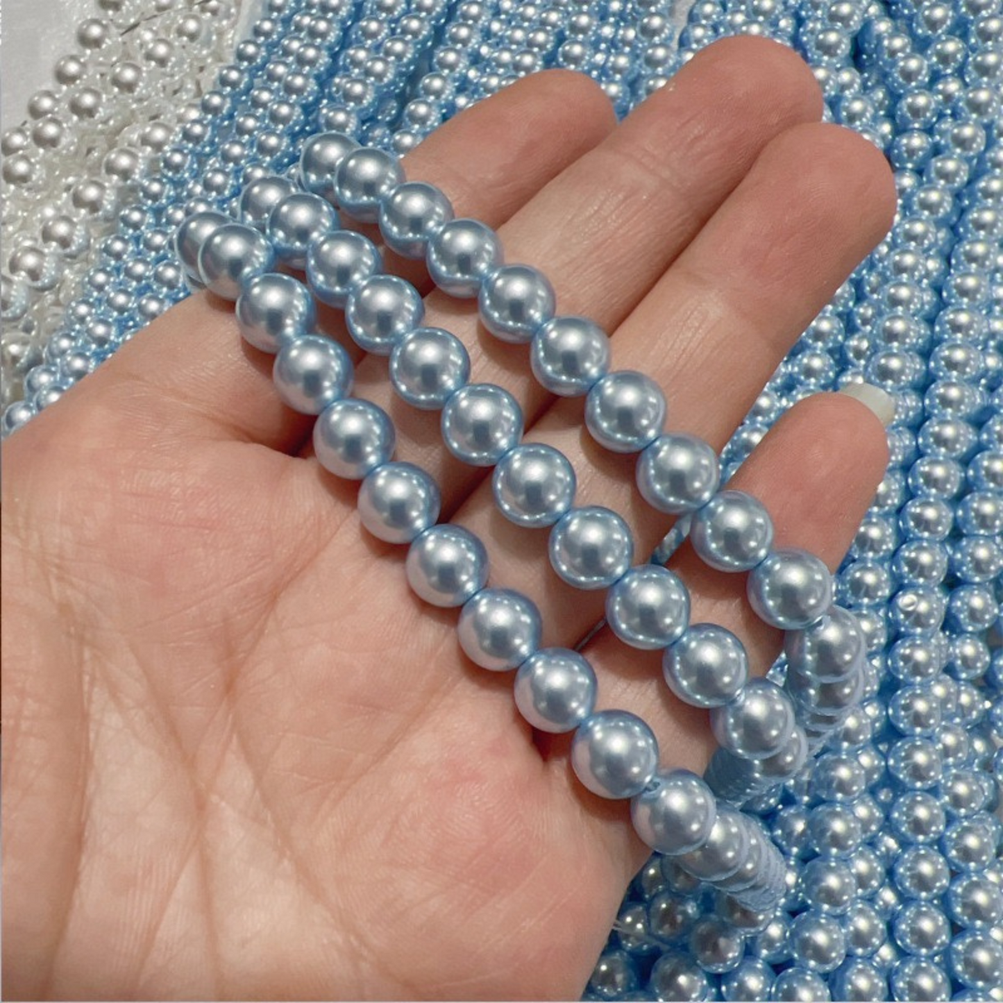 【P06】Imitation Swarovski 302 Light Blue Pearls | 3–8mm Round Glass Beads | High-Luster | DIY Jewelry Beading Supplies