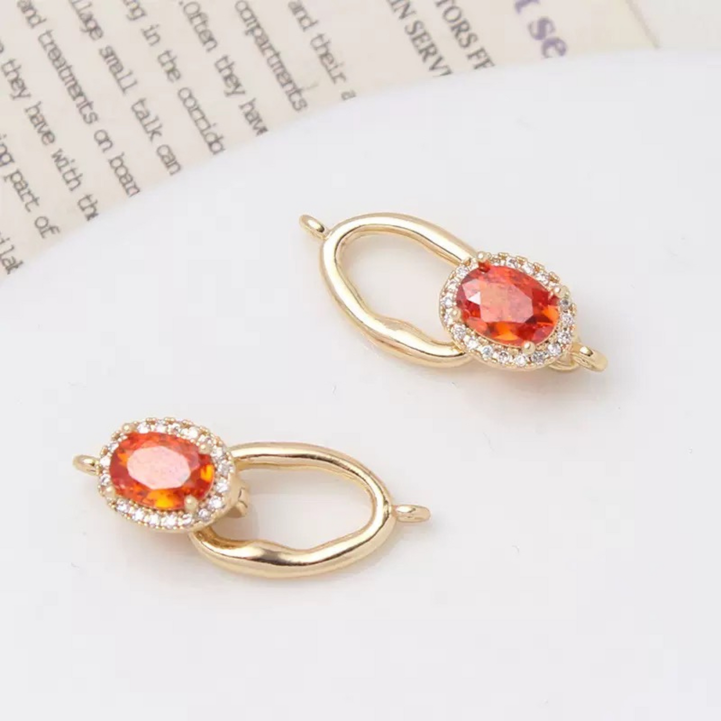 【B03】Oval Zircon Clasp Connector – 14K Gold / Platinum Tone, 8×12mm Stone, for DIY Bracelets & Necklaces
