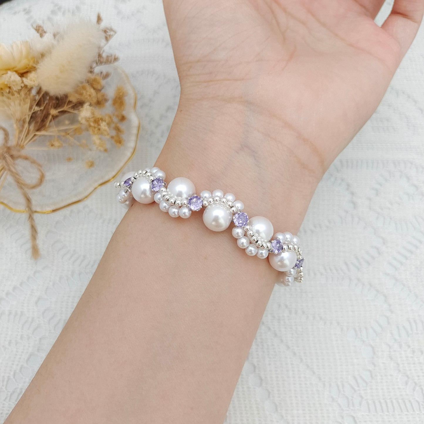 【No.87】DIY Bracelet Kit – Nebula with 8mm Pearls & CZ Beads